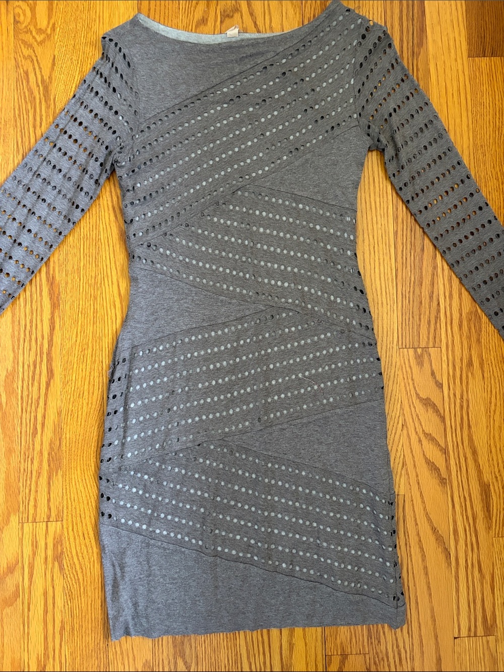 B44 Dressed Gray Eyelet Long Sleeve Bodycon Dress